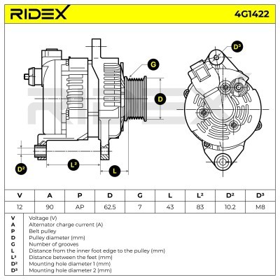 Alternator RIDEX 4G1422 4G1422 - foto 5