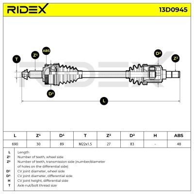 Półoś Napędowa RIDEX 13D0945 13D0945 - foto 6