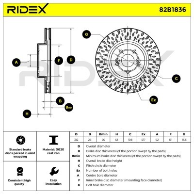 Tarcza hamulcowa RIDEX 82B1836 82B1836 - foto 7