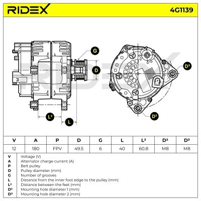 Alternator RIDEX 4G1139 4G1139 - foto 8