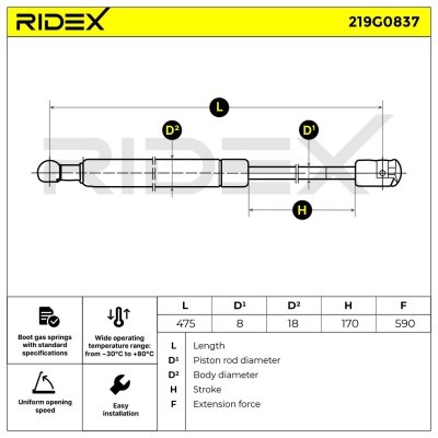 Amortyzator Pokrywy Bagażnika RIDEX 219G0837 219G0837 - foto 7