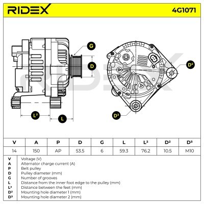 Alternator RIDEX 4G1071 4G1071 - foto 7