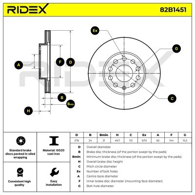 Tarcza hamulcowa RIDEX 82B1451 82B1451 - foto 7