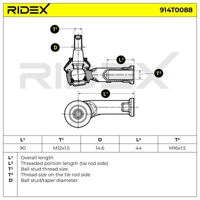 Końcówka drążka kierowniczego RIDEX 914T0088 914T0088 - foto 7