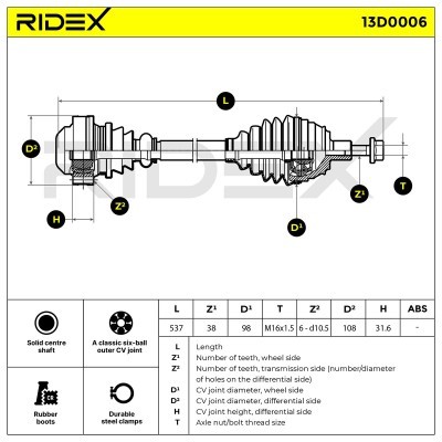 Półoś Napędowa RIDEX 13D0006 13D0006 - foto 5