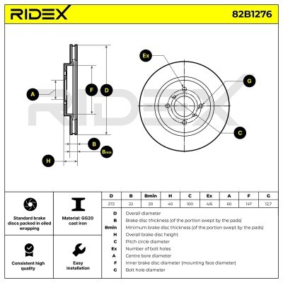 Tarcza hamulcowa RIDEX 82B1276 82B1276 - foto 9