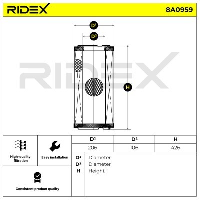 Filtr Powietrza RIDEX 8A0959 8A0959 - foto 5