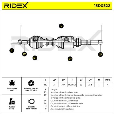 Półoś Napędowa RIDEX 13D0522 13D0522 - foto 6