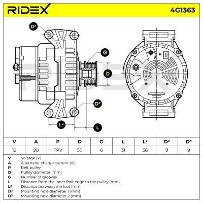 Alternator RIDEX 4G1363 4G1363 - foto 8