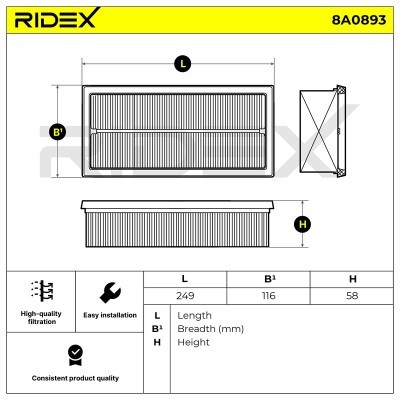 Filtr Powietrza RIDEX 8A0893 8A0893 - foto 6