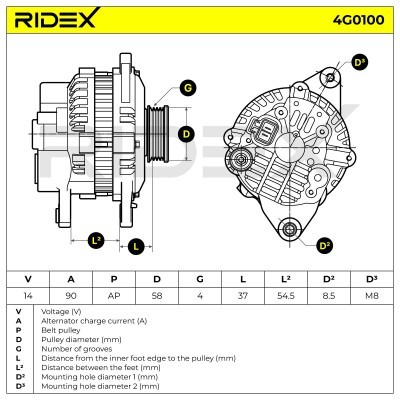Alternator RIDEX 4G0100 4G0100 - foto 7