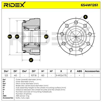 Łożysko Koła RIDEX 654W1261 654W1261 - foto 6