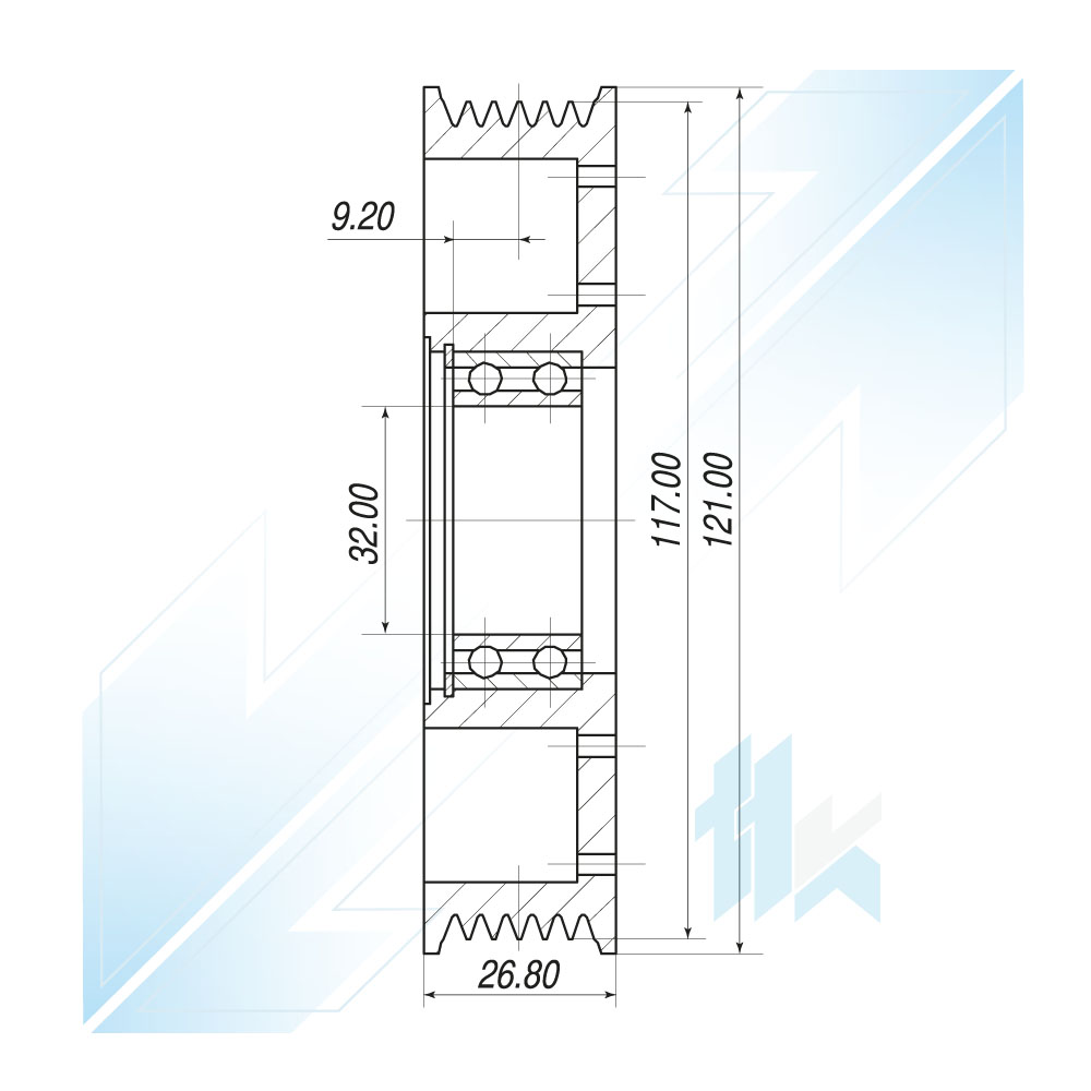 Koło Pasowe Sprężarki Klimatyzacji PANASONIC V08 6PK (PV6) Ø121/Ø117 Mazda 111PV08600 - foto 3