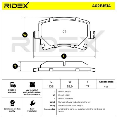 Klocki hamulcowe RIDEX 402B1514 402B1514 - foto 6