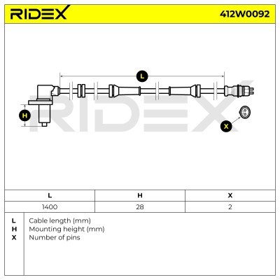 Czujnik ABS RIDEX 412W0092 412W0092 - foto 3