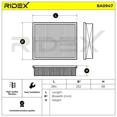 Filtr Powietrza RIDEX 8A0947 8A0947 - foto 6