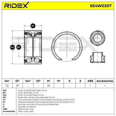 Łożysko Koła RIDEX 654W0207 654W0207 - foto 1