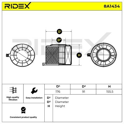 Filtr Powietrza RIDEX 8A1434 8A1434 - foto 6