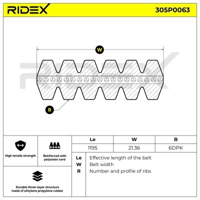 Pasek Klinowy Wielorowkowy RIDEX 305P0063 305P0063 - foto 4