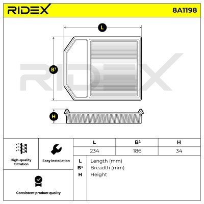 Filtr Powietrza RIDEX 8A1198 8A1198 - foto 6