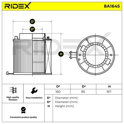 Filtr Powietrza RIDEX 8A1645 8A1645 - foto 6