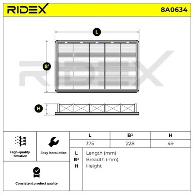 Filtr Powietrza RIDEX 8A0634 8A0634 - foto 6