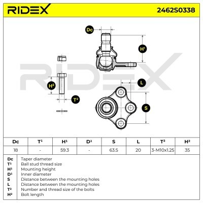Sworzeń wahacza RIDEX 2462S0338 2462S0338 - foto 5
