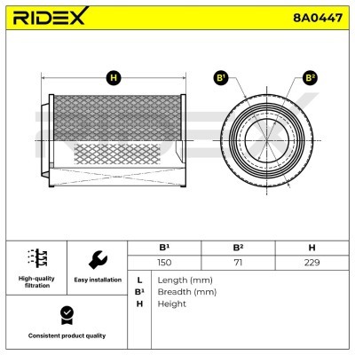 Filtr Powietrza RIDEX 8A0447 8A0447 - foto 6
