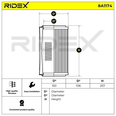 Filtr Powietrza RIDEX 8A1174 8A1174 - foto 5