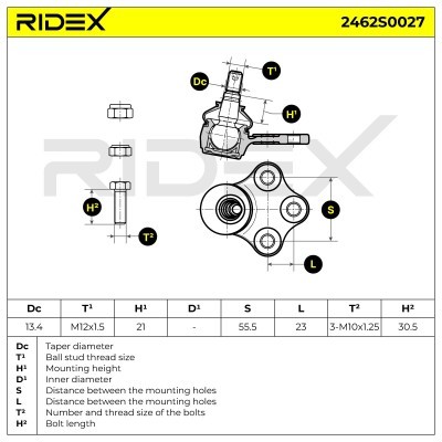 Sworzeń wahacza RIDEX 2462S0027 2462S0027 - foto 8
