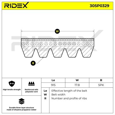 Pasek Klinowy Wielorowkowy RIDEX 305P0329 305P0329 - foto 4