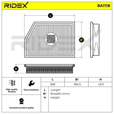 Filtr Powietrza RIDEX 8A1118 8A1118 - foto 7