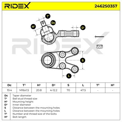 Sworzeń wahacza RIDEX 2462S0357 2462S0357 - foto 5
