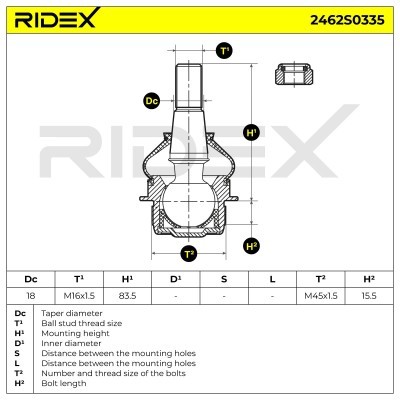 Sworzeń wahacza RIDEX 2462S0335 2462S0335 - foto 5