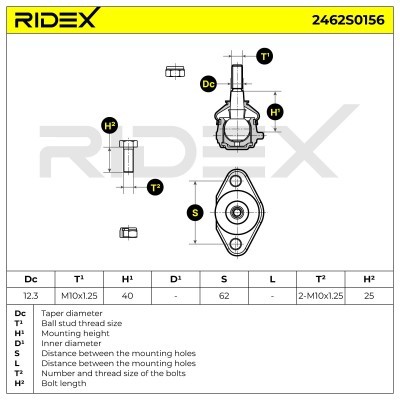 Sworzeń wahacza RIDEX 2462S0156 2462S0156 - foto 5