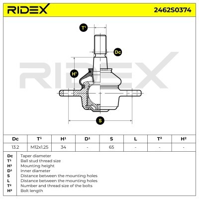 Sworzeń wahacza RIDEX 2462S0374 2462S0374 - foto 5