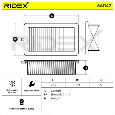 Filtr Powietrza RIDEX 8A1147 8A1147 - foto 6