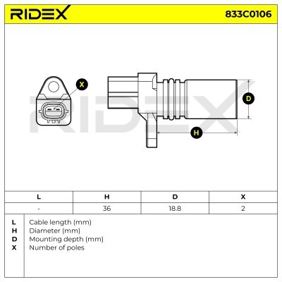 Czujnik Obrotów Wału RIDEX 833C0106 833C0106 - foto 5