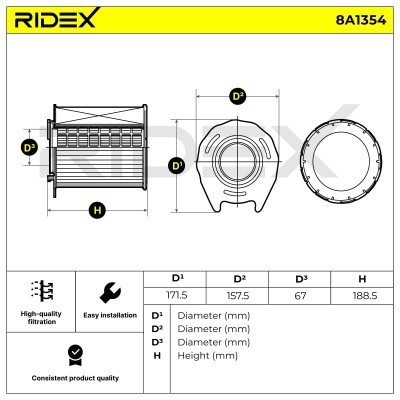 Filtr Powietrza RIDEX 8A1354 8A1354 - foto 6
