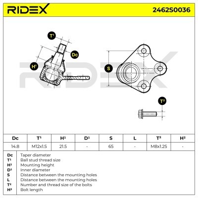 Sworzeń wahacza RIDEX 2462S0036 2462S0036 - foto 6