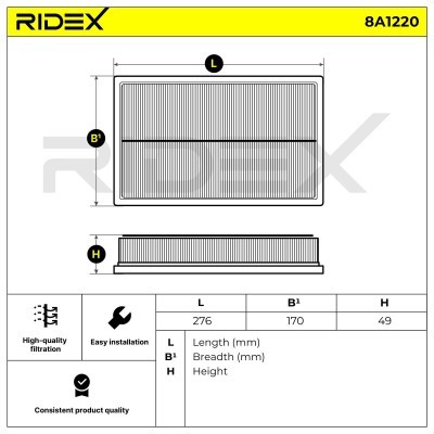 Filtr Powietrza RIDEX 8A1220 8A1220 - foto 6