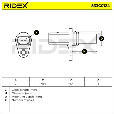Czujnik Obrotów Wału RIDEX 833C0124 833C0124 - foto 4