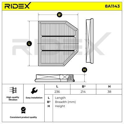 Filtr Powietrza RIDEX 8A1143 8A1143 - foto 6