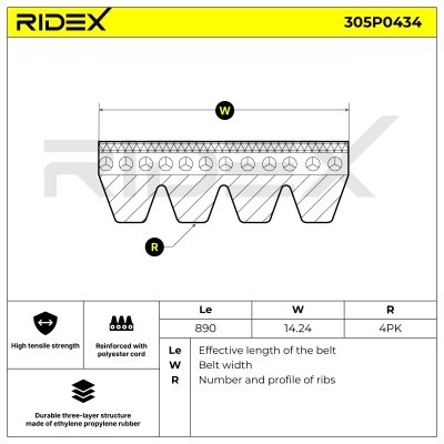 Pasek Klinowy Wielorowkowy RIDEX 305P0434 305P0434 - foto 4
