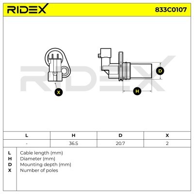 Czujnik Obrotów Wału RIDEX 833C0107 833C0107 - foto 4
