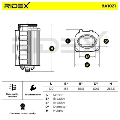 Filtr Powietrza RIDEX 8A1021 8A1021 - foto 6