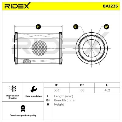 Filtr Powietrza RIDEX 8A1235 8A1235 - foto 7