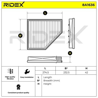Filtr Powietrza RIDEX 8A1636 8A1636 - foto 6