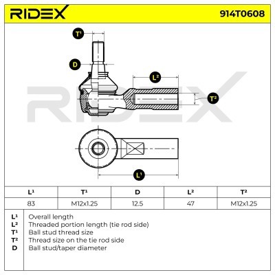 Końcówka drążka kierowniczego RIDEX 914T0608 914T0608 - foto 5