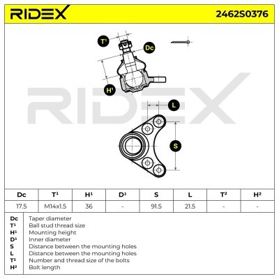 Sworzeń wahacza RIDEX 2462S0376 2462S0376 - foto 5